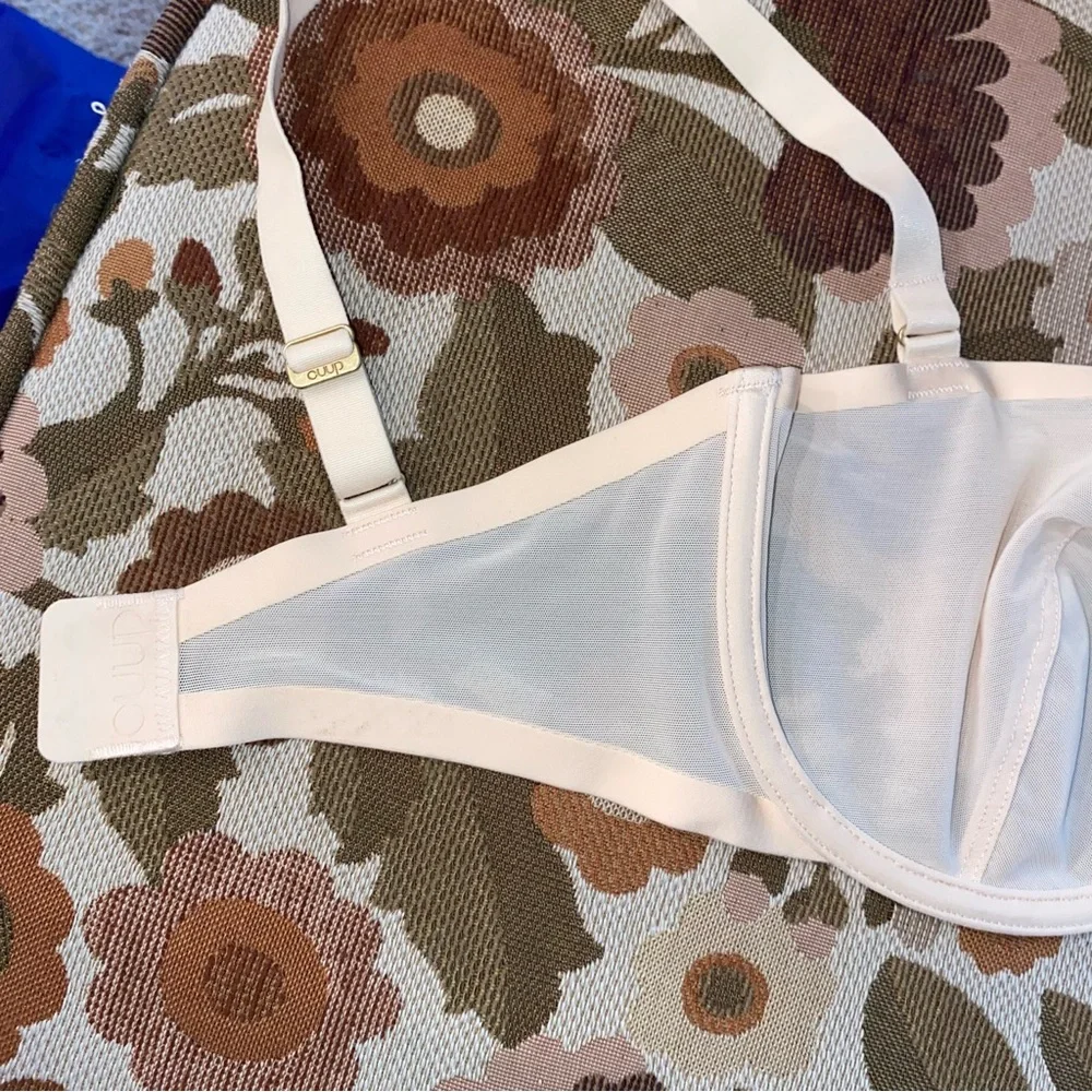 NEW CUUP The Balconette Bra Nude Mesh Beige Tan Pearl Sand Underwire Demi Sheer